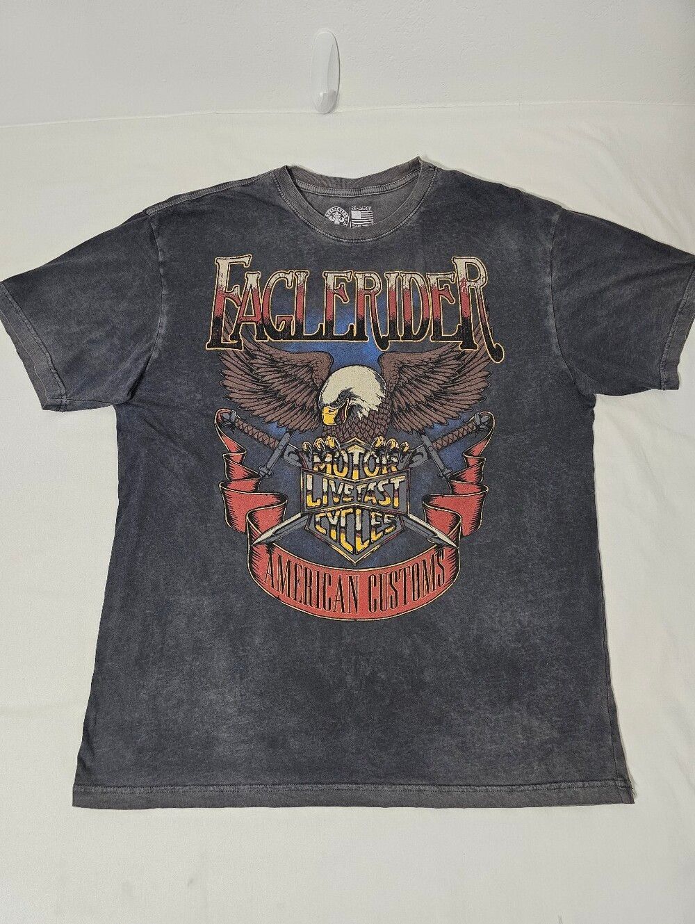 Affliction Live Fast EagleRider American Customs T-Shirt 2XL Acid Wash Biker USA